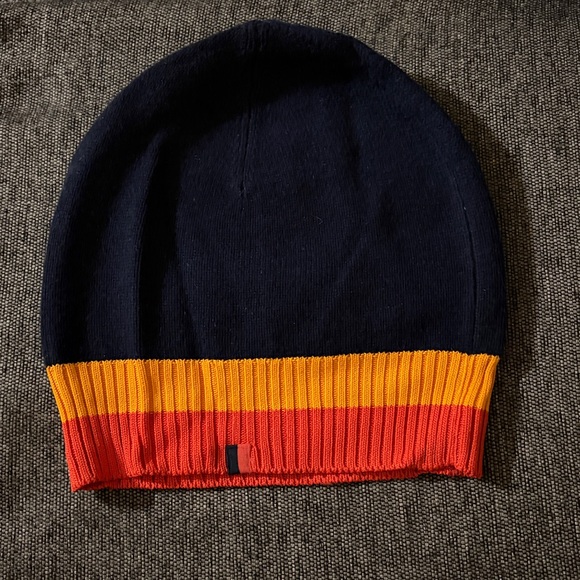 KULE Navy Knit Hat with Yellow and Red Rib Accents